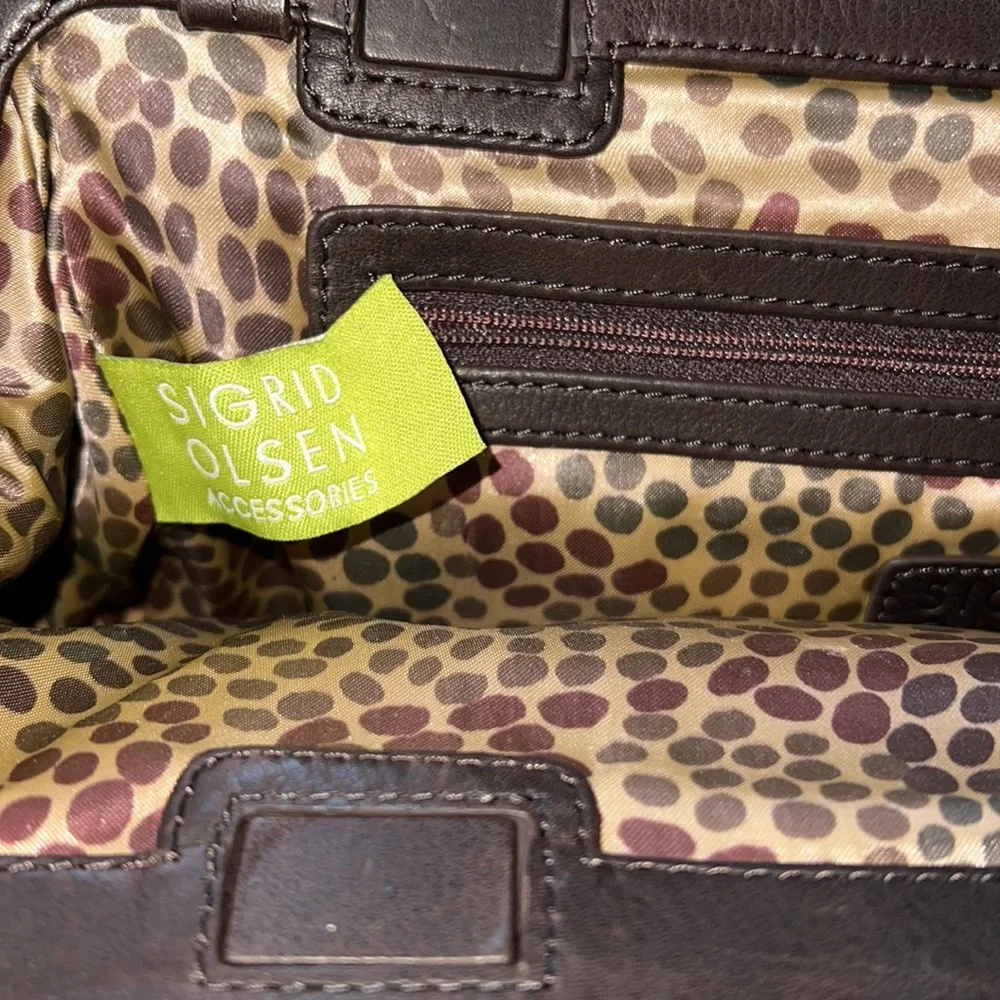 SIGRID OLSEN LEATHER brown clutch with shoulder strap - Picture 8 of 13